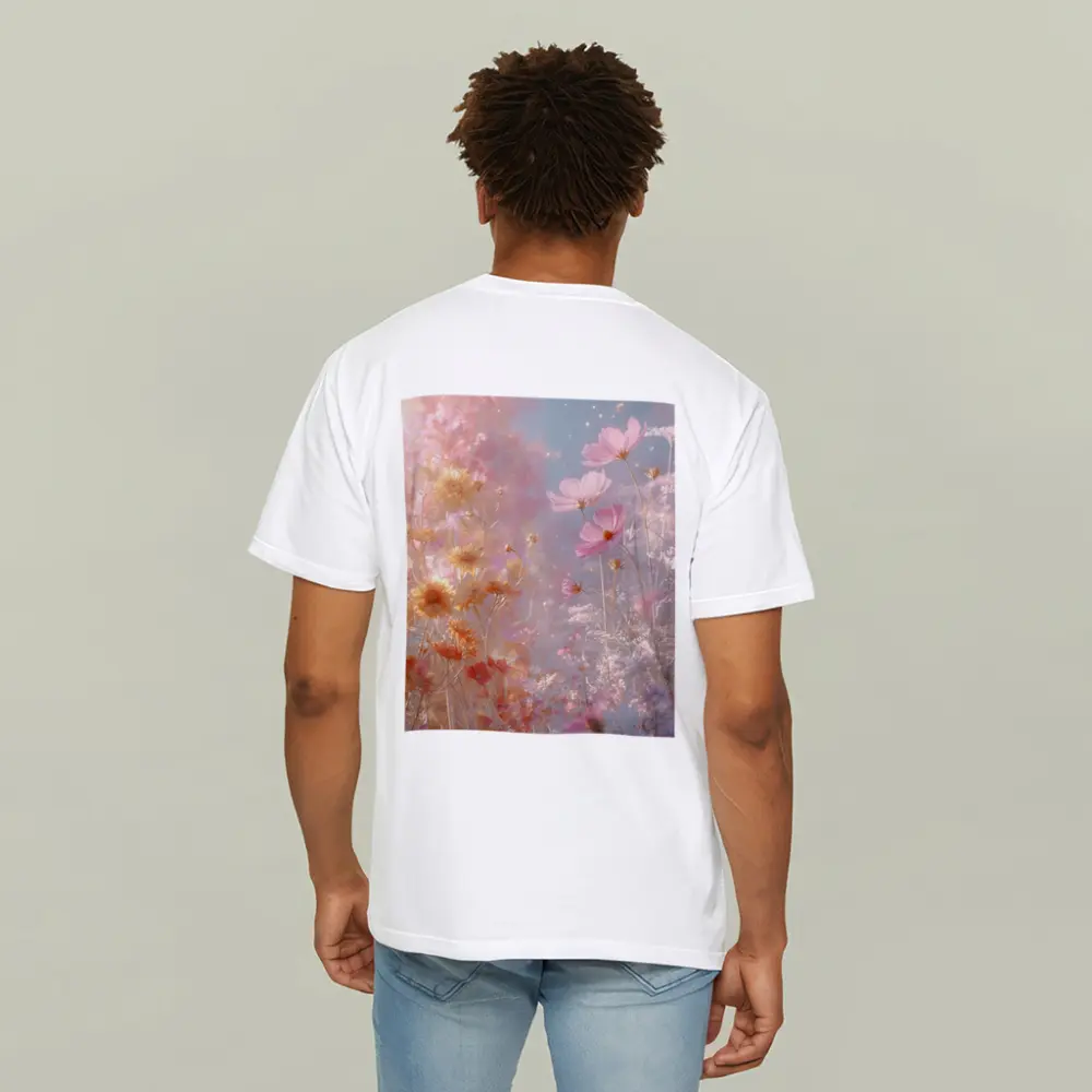 Pink Cosmos Flowers Dreamy Pastel Sky – T-Shirts