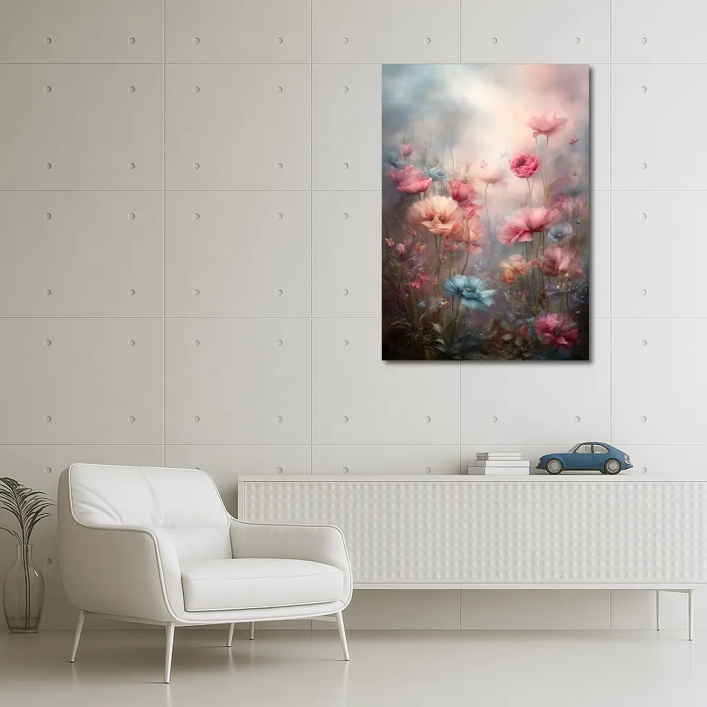 Pink Blue Poppies Dreamy Floral Garden Art – Wall Art
