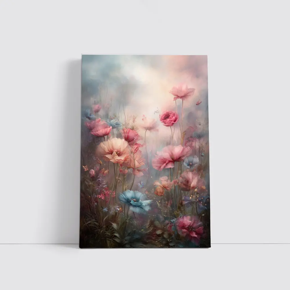 Pink Blue Poppies Dreamy Floral Garden Art – Wall Art