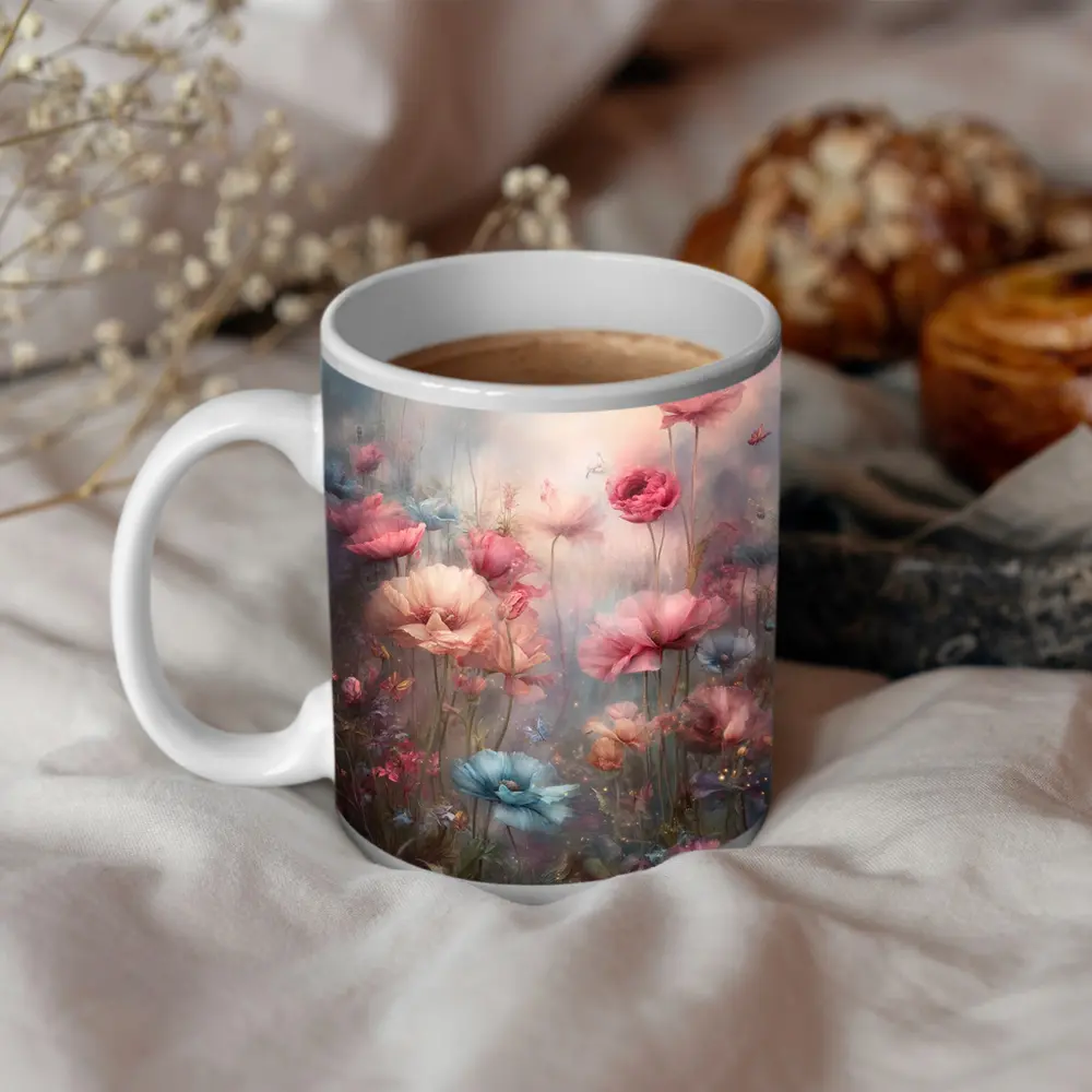 Pink Blue Poppies Dreamy Floral Garden Art – Mugs