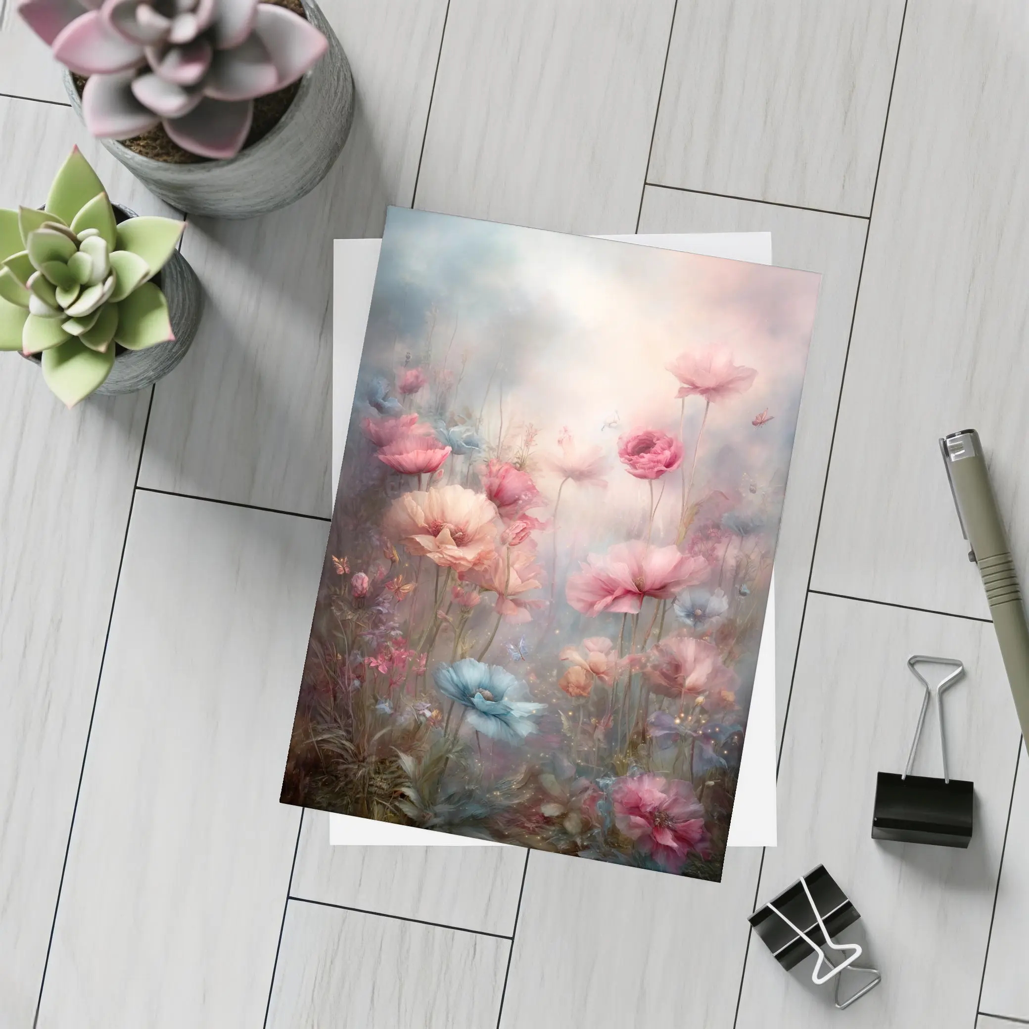 Pink Blue Poppies Dreamy Floral Garden Art – Postcards