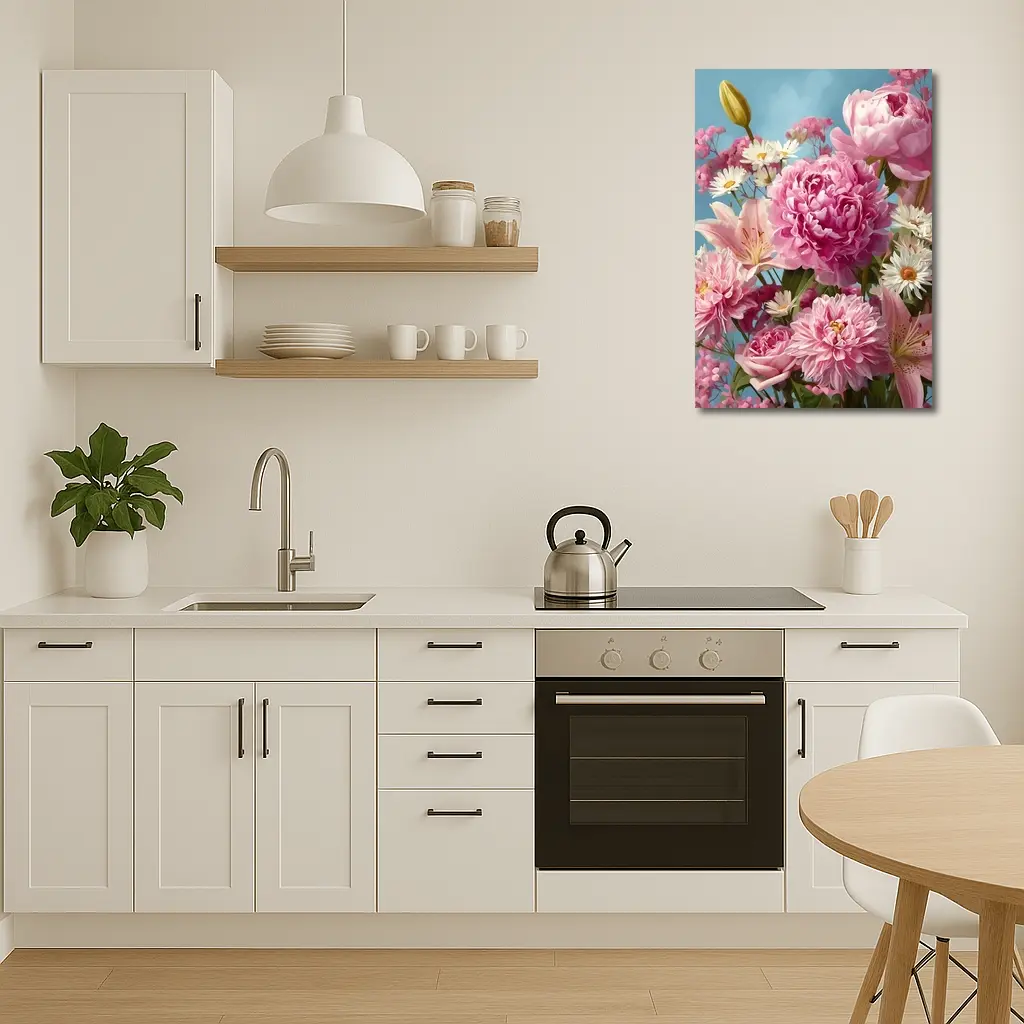 Pink Peonies Lilies Daisies Blue Sky – Wall Art