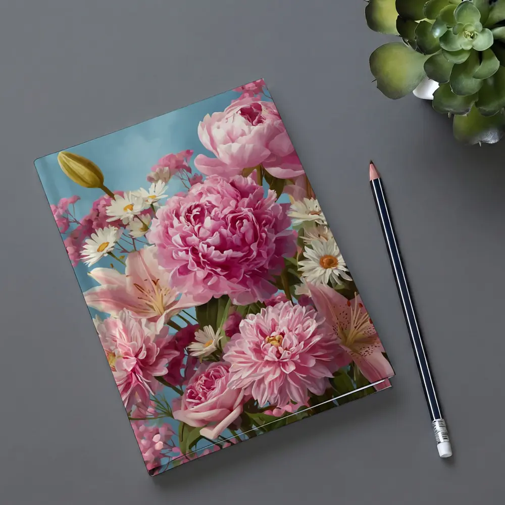 Pink Peonies Lilies Daisies Blue Sky – Notebooks