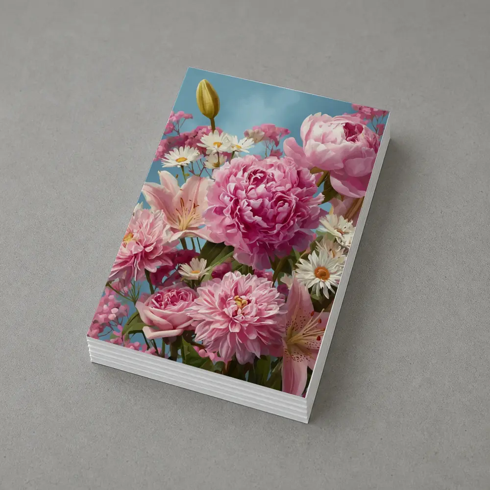 Pink Peonies Lilies Daisies Blue Sky – Postcards