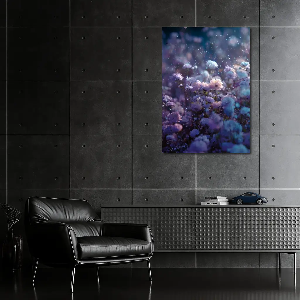 Purple Blue Wildflowers Glowing Night Garden – Wall Art