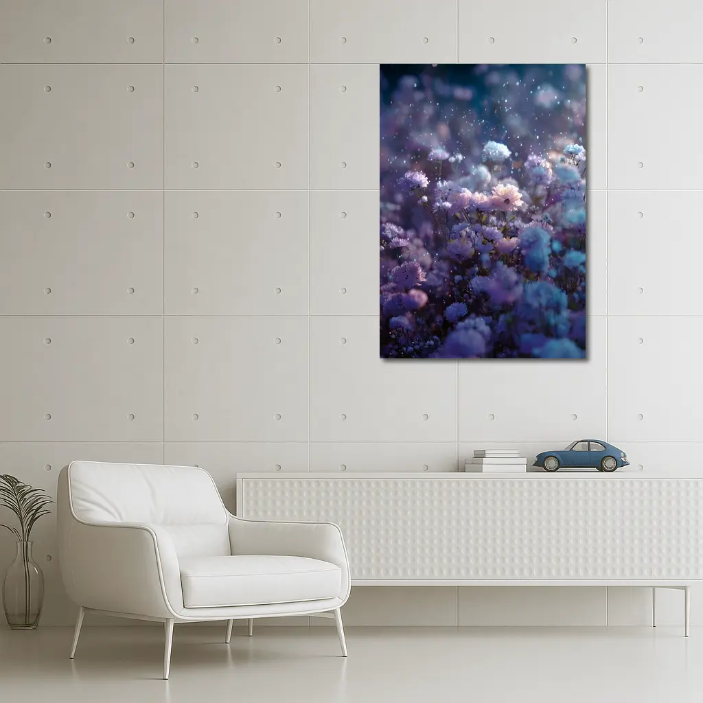 Purple Blue Wildflowers Glowing Night Garden – Wall Art