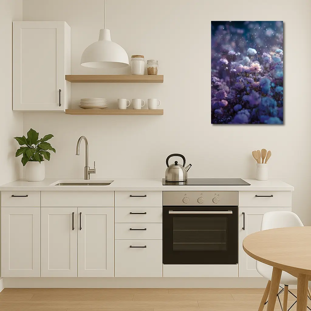 Purple Blue Wildflowers Glowing Night Garden – Wall Art