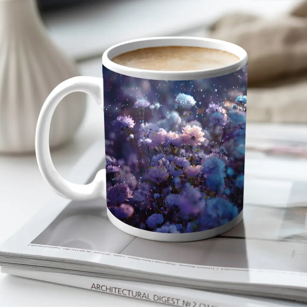 Purple Blue Wildflowers Glowing Night Garden – Mugs