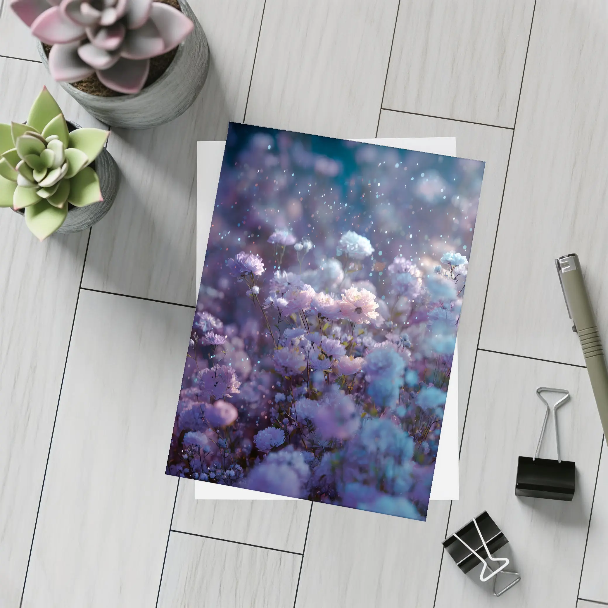Purple Blue Wildflowers Glowing Night Garden – Postcards
