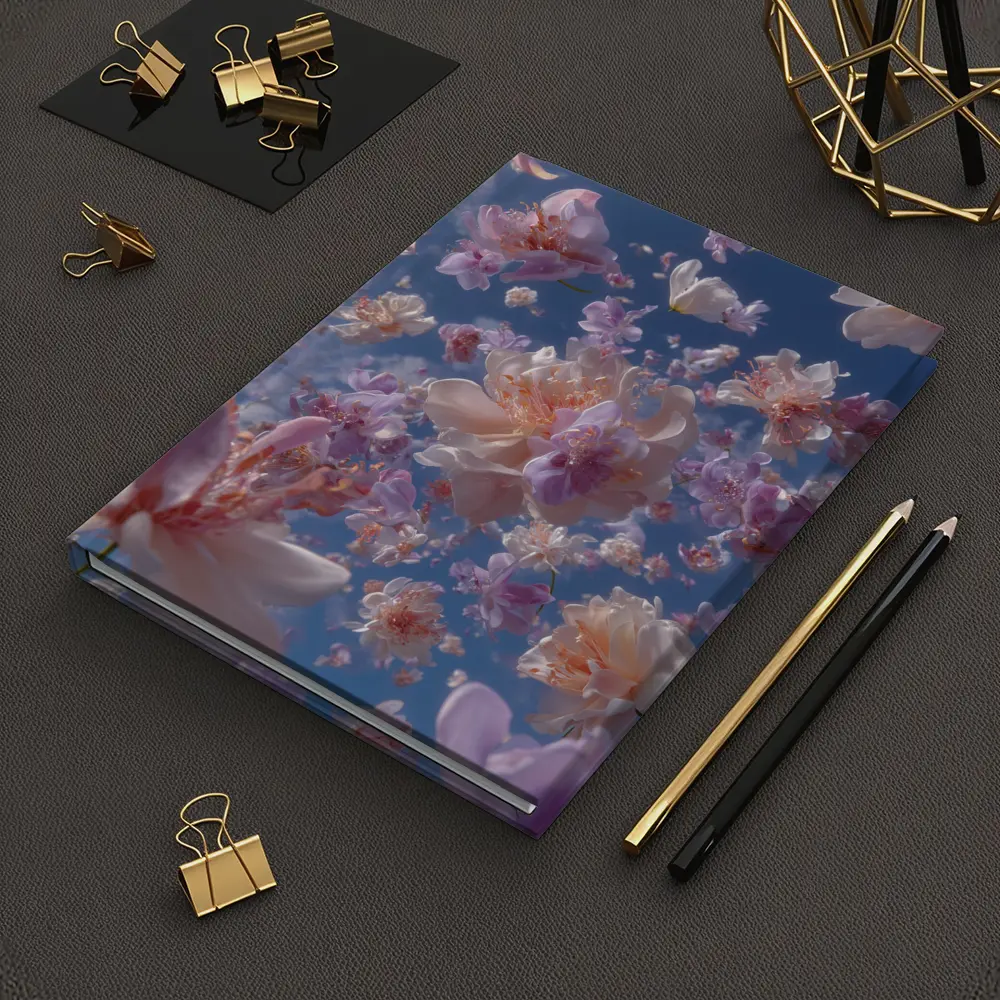 Pink Flowers Floating Against Blue Sky – Notebooks