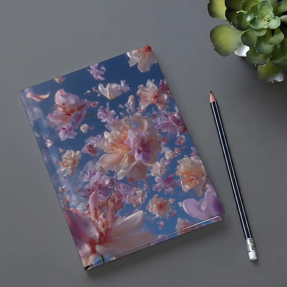 Pink Flowers Floating Against Blue Sky – Notebooks