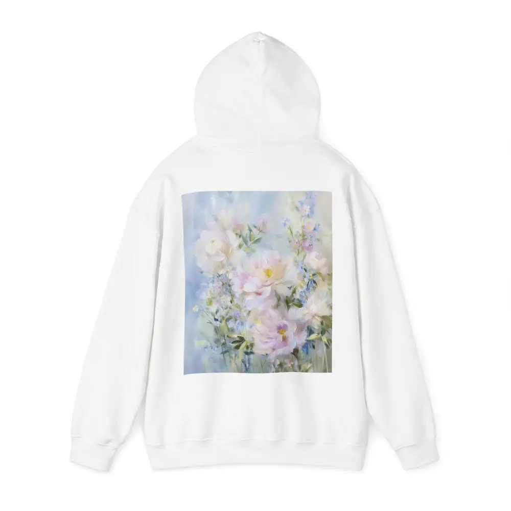 Soft Pink Peonies Blue Floral Painting – Hoodies