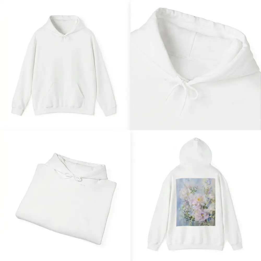 Soft Pink Peonies Blue Floral Painting – Hoodies
