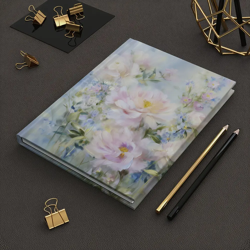 Soft Pink Peonies Blue Floral Painting – Notebooks