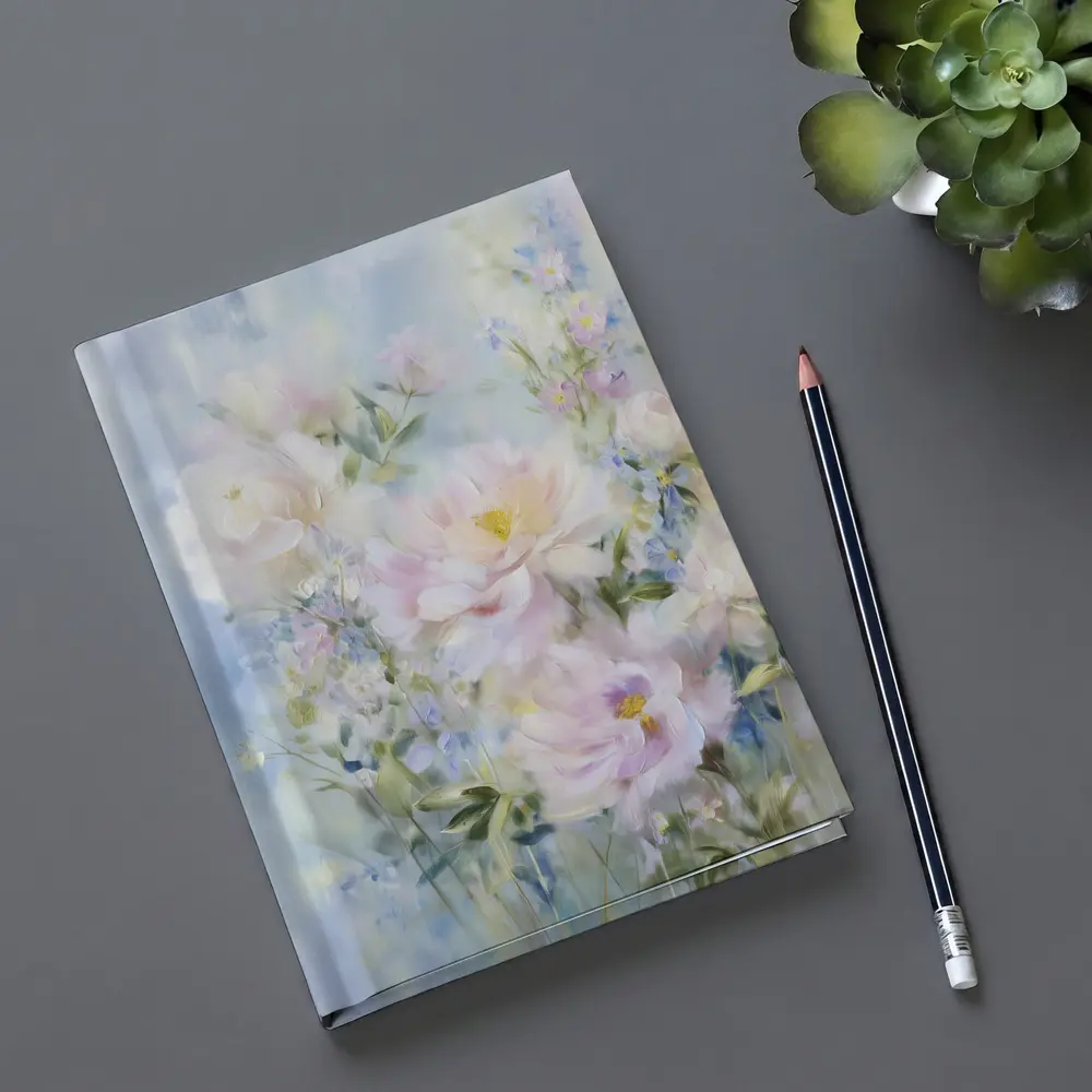 Soft Pink Peonies Blue Floral Painting – Notebooks