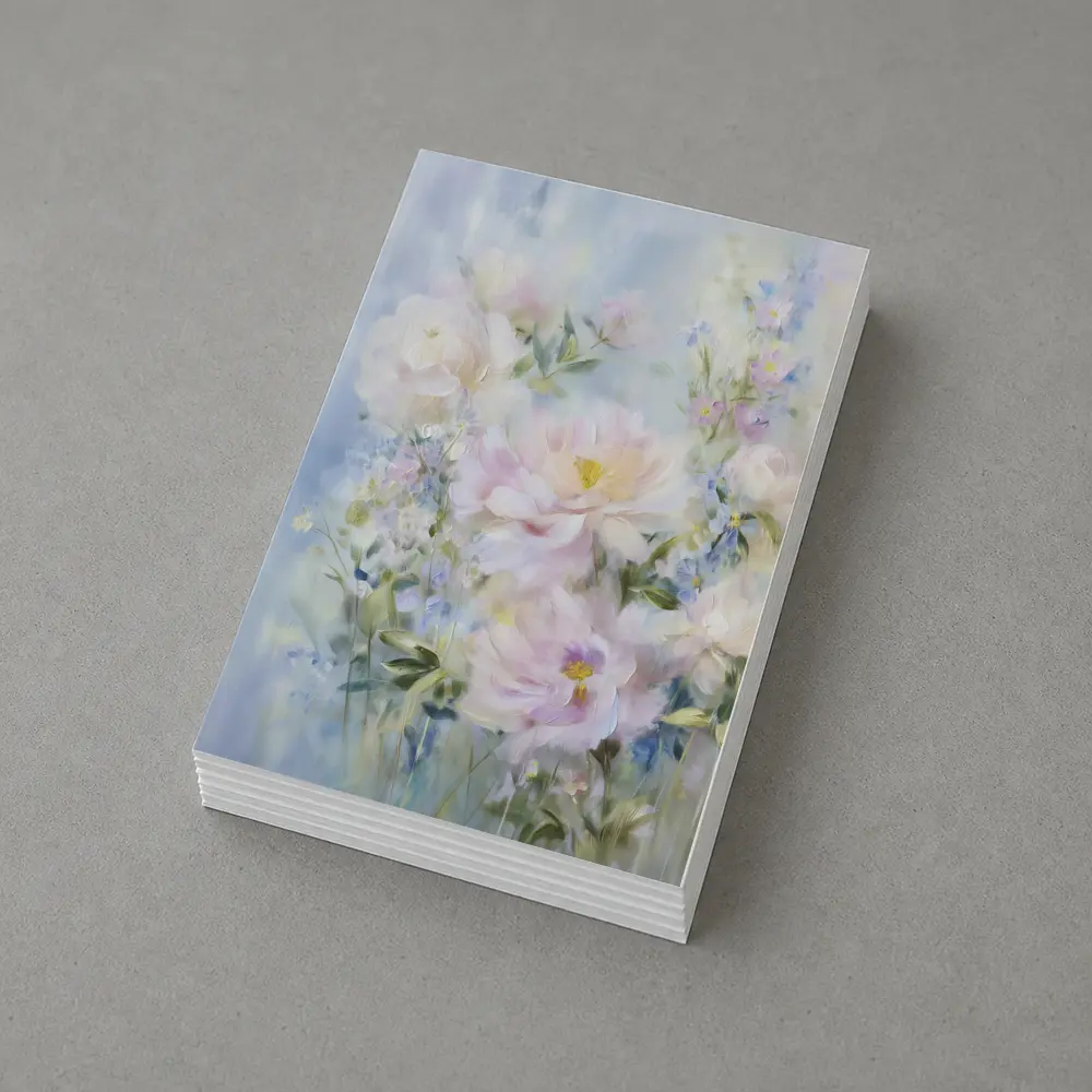 Soft Pink Peonies Blue Floral Painting – Postcards