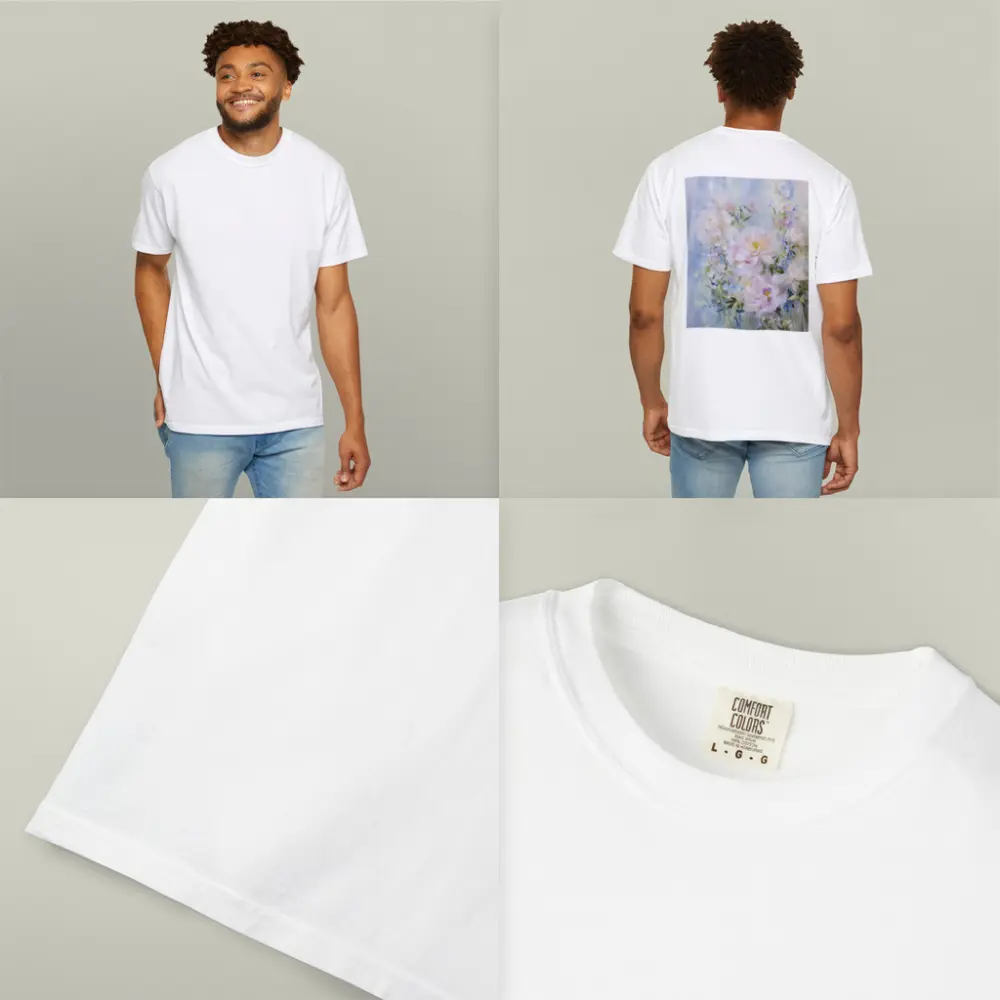 Soft Pink Peonies Blue Floral Painting – T-Shirts