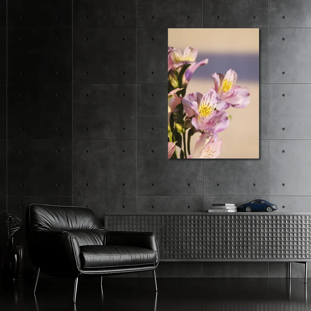 Pink Alstroemeria Flowers Soft Beige Background – Wall Art