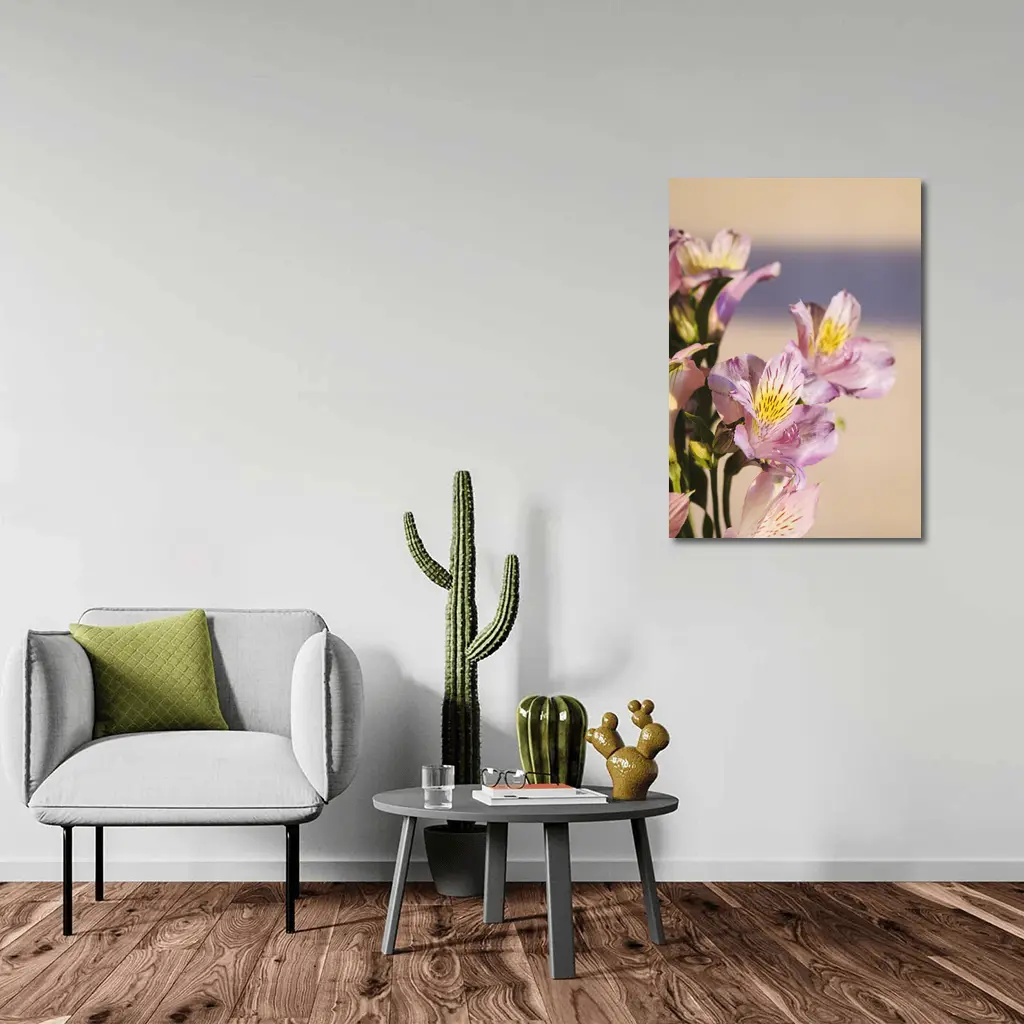 Pink Alstroemeria Flowers Soft Beige Background – Wall Art