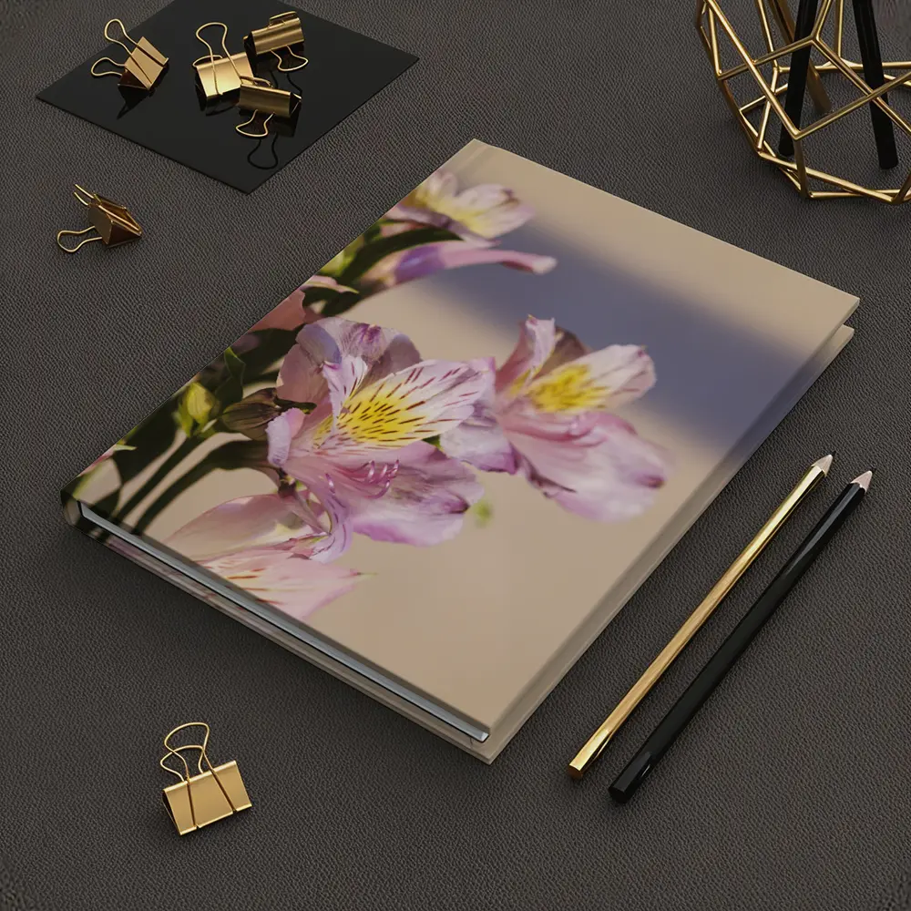 Pink Alstroemeria Flowers Soft Beige Background – Notebooks