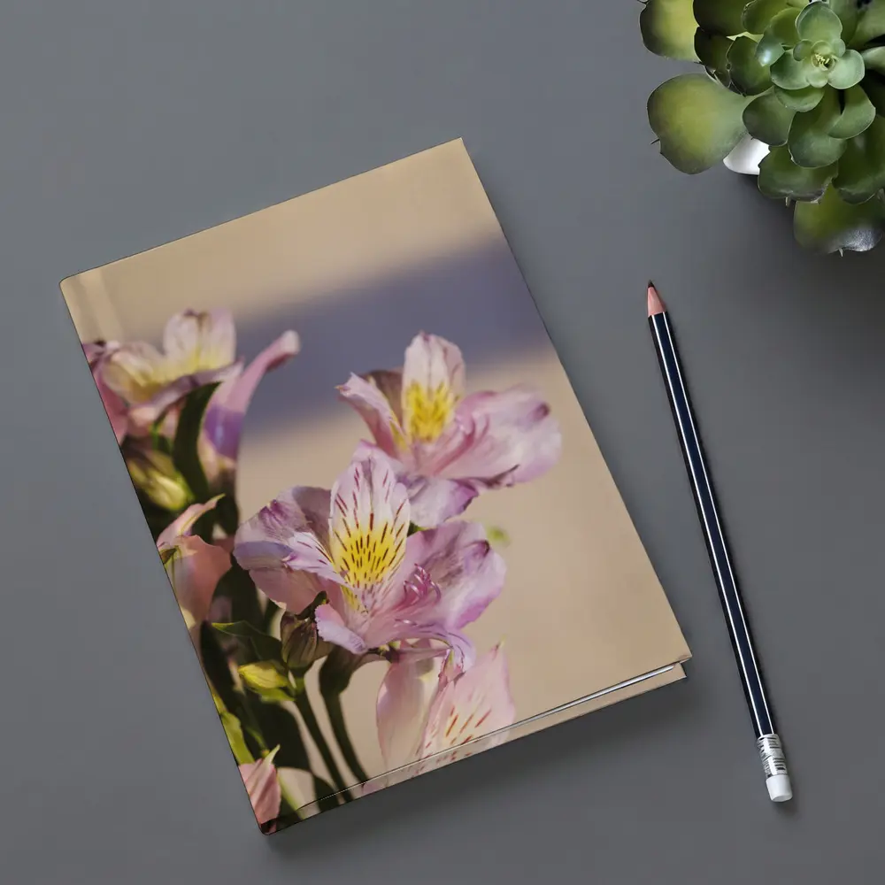 Pink Alstroemeria Flowers Soft Beige Background – Notebooks