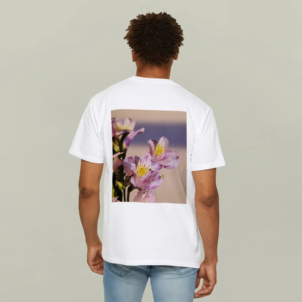 Pink Alstroemeria Flowers Soft Beige Background – T-Shirts