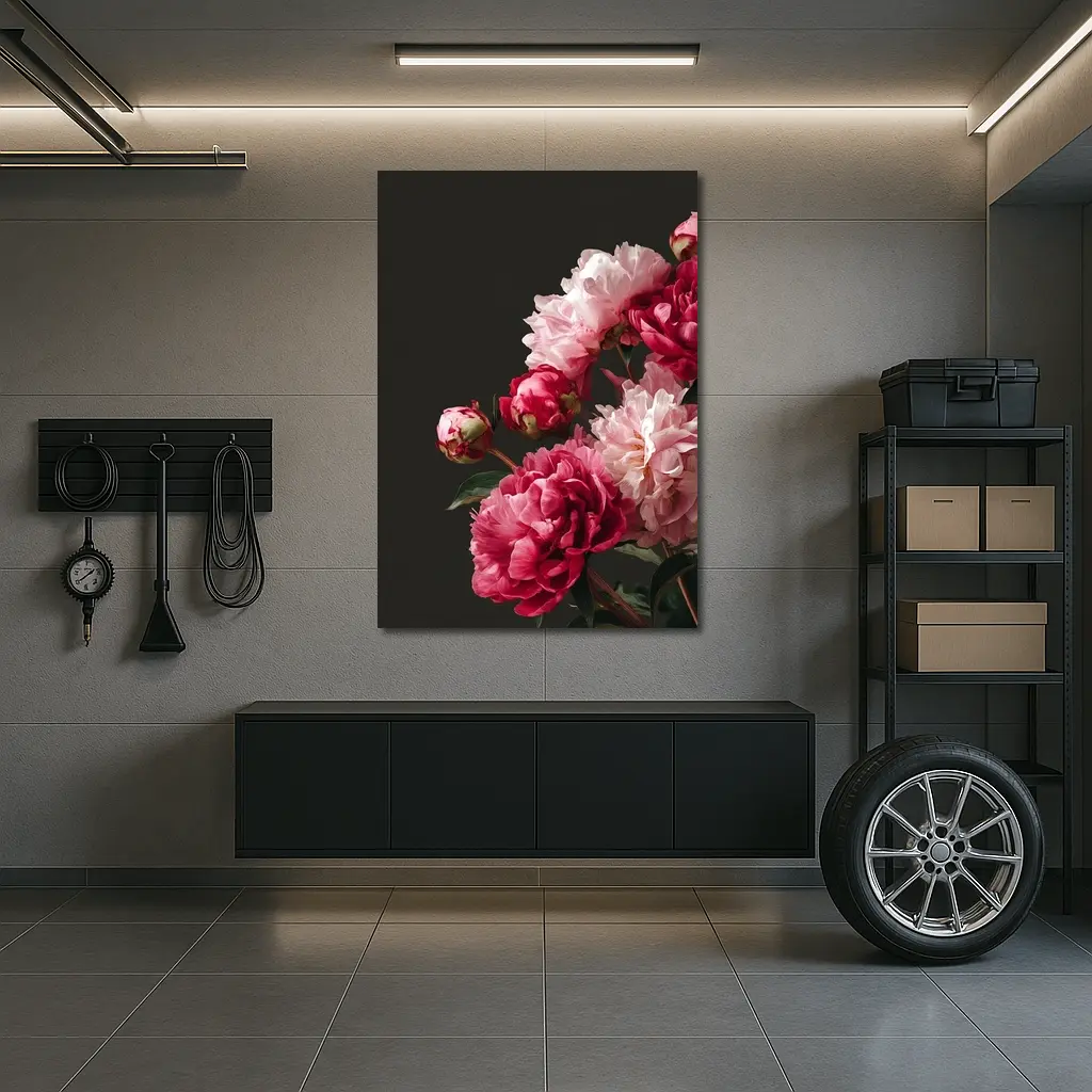 Pink Peonies Bouquet On Dark Background – Wall Art