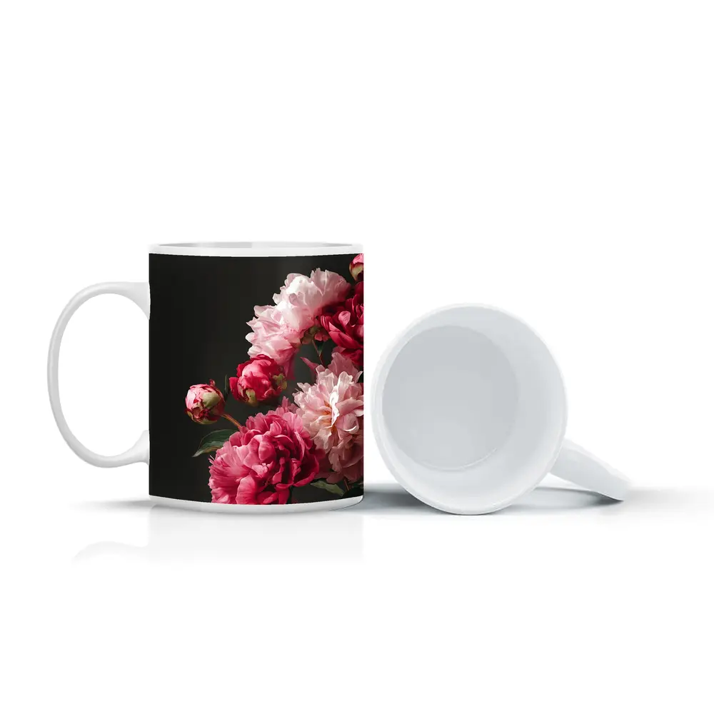 Pink Peonies Bouquet On Dark Background – Mugs