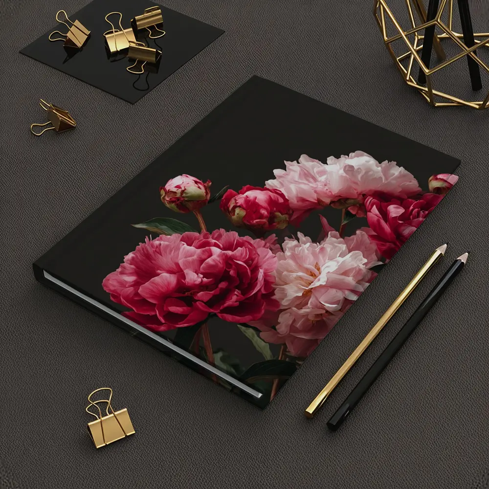 Pink Peonies Bouquet On Dark Background – Notebooks