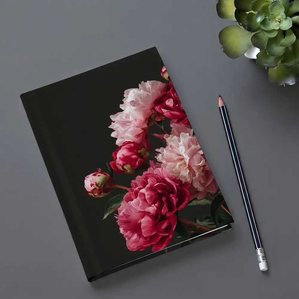Pink Peonies Bouquet On Dark Background – Notebooks