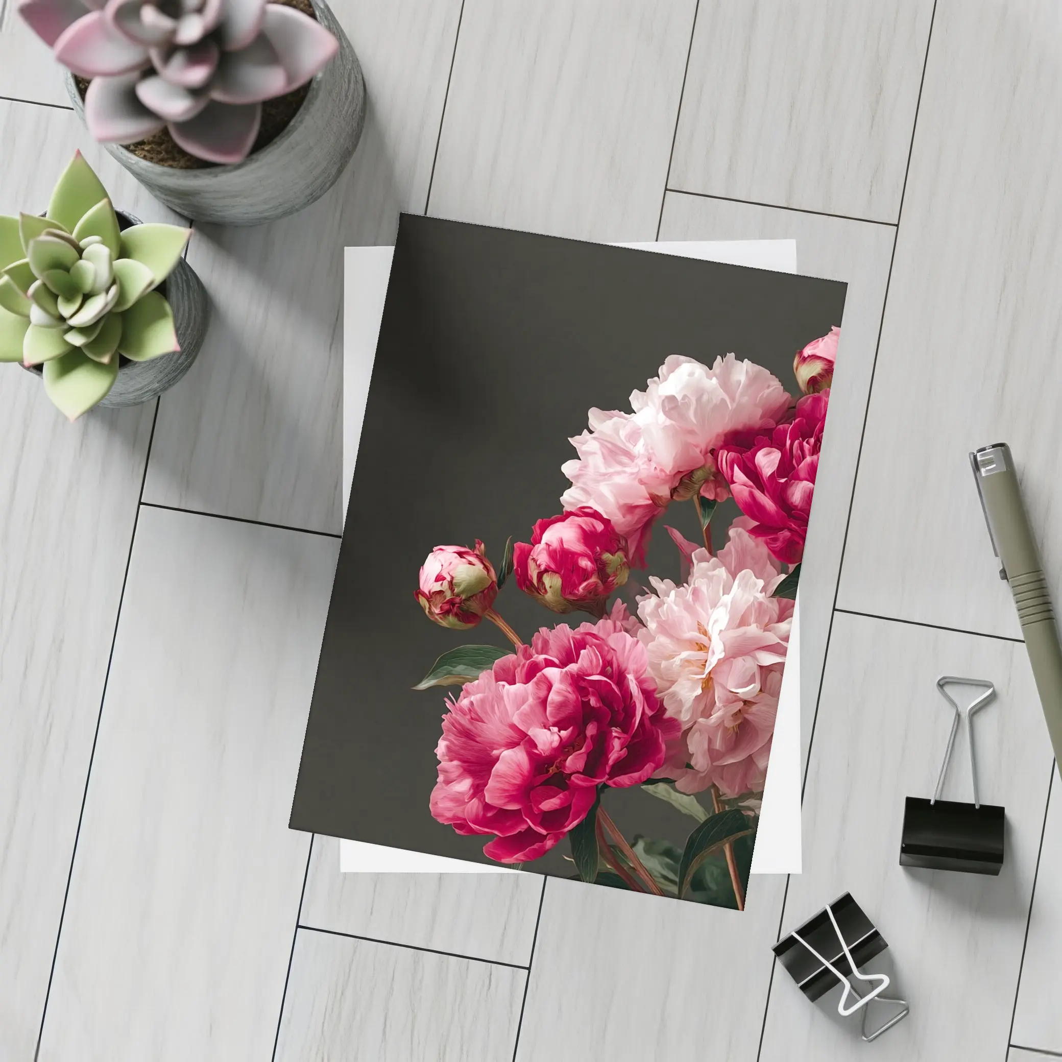 Pink Peonies Bouquet On Dark Background – Postcards