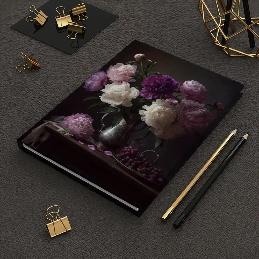 Pink Purple White Peonies Dark Still Life – Notebooks