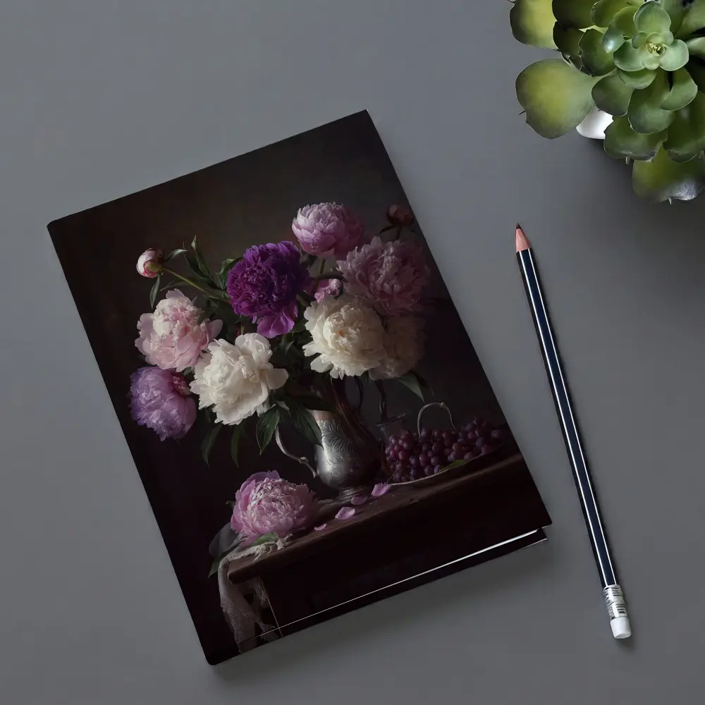 Pink Purple White Peonies Dark Still Life – Notebooks