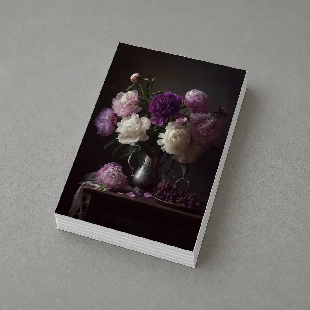 Pink Purple White Peonies Dark Still Life – Postcards