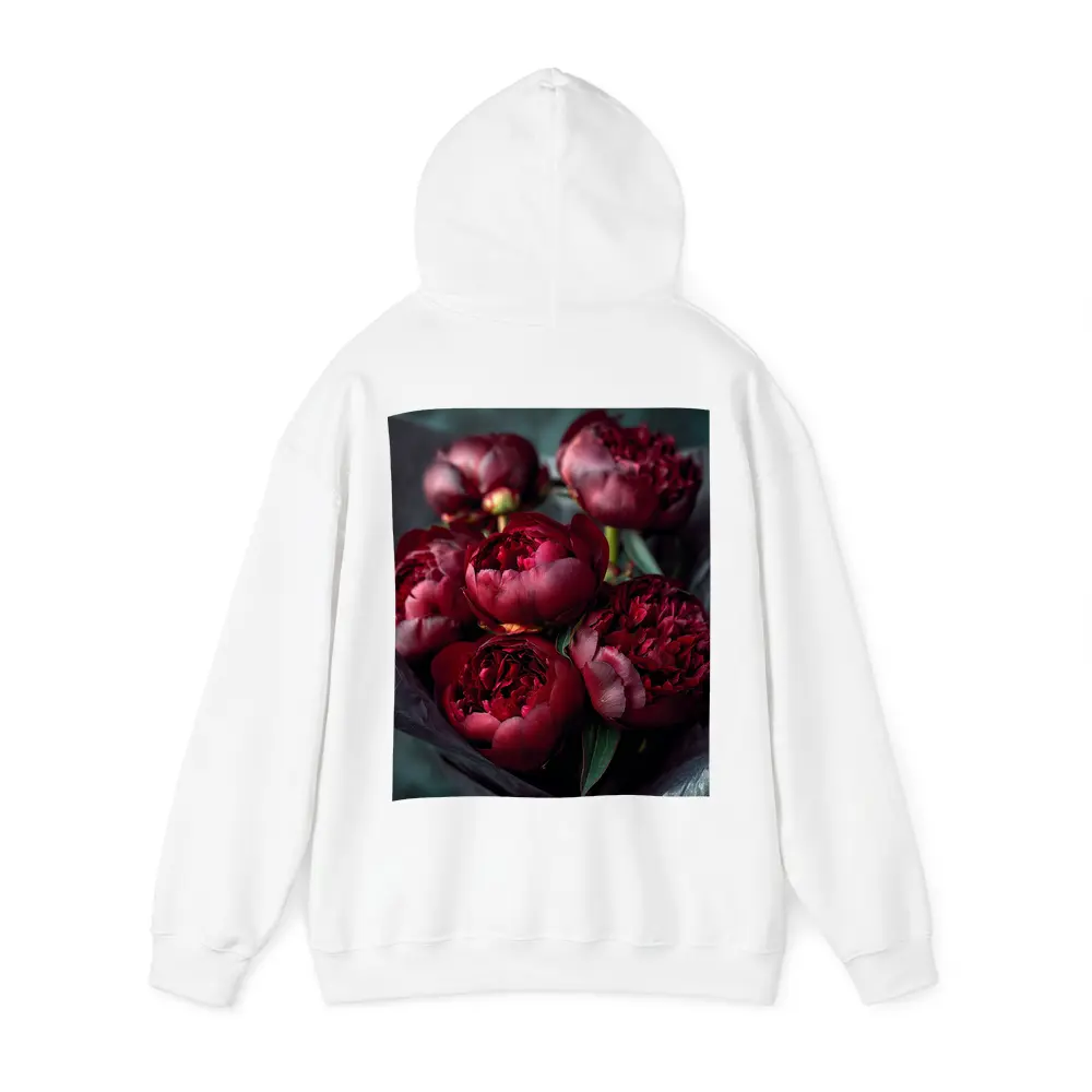 Dark Red Peonies Bouquet On Teal Background – Hoodies