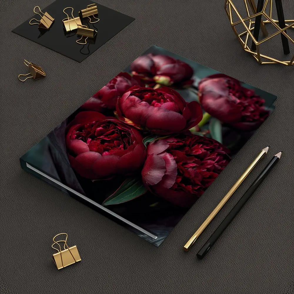 Dark Red Peonies Bouquet On Teal Background – Notebooks