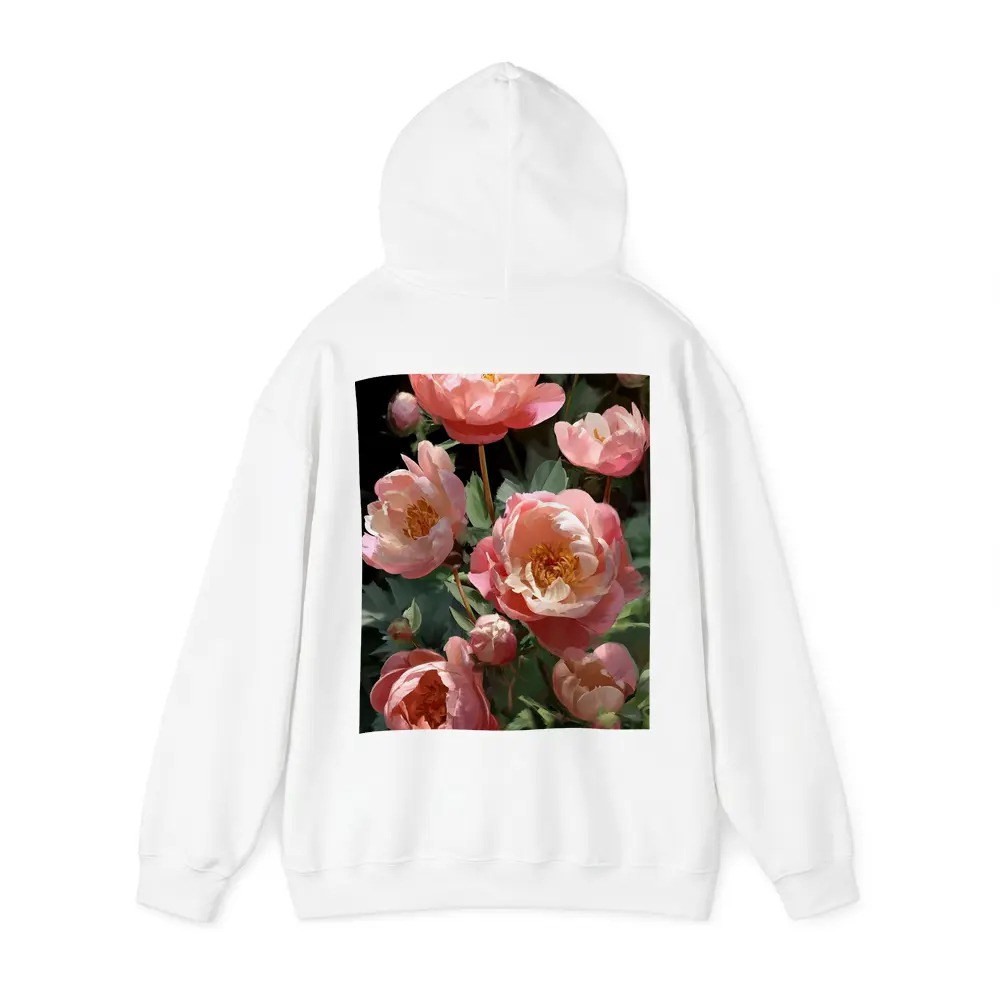 Pink Peonies Blooming in Dark Garden – Hoodies