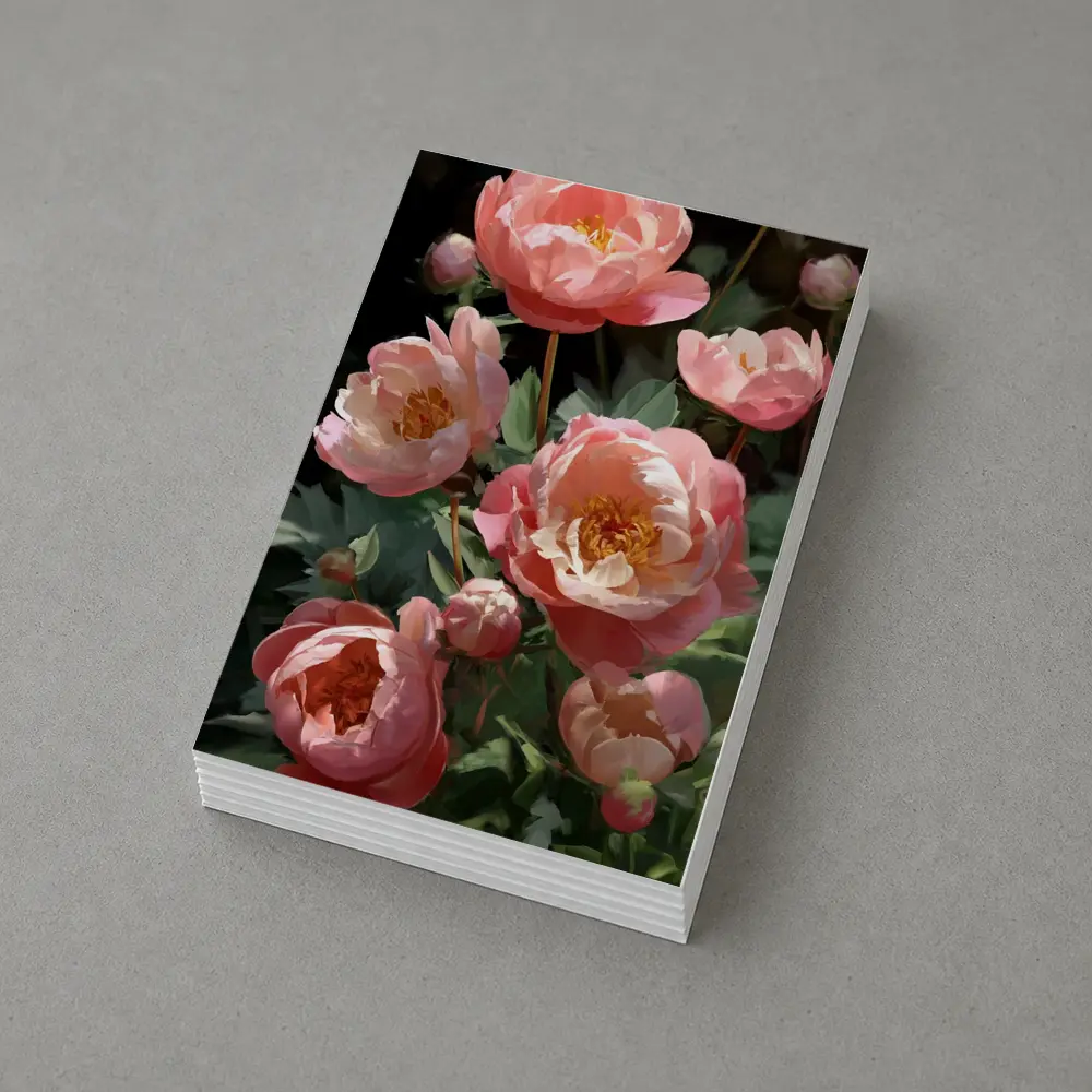 Pink Peonies Blooming in Dark Garden – Postcards