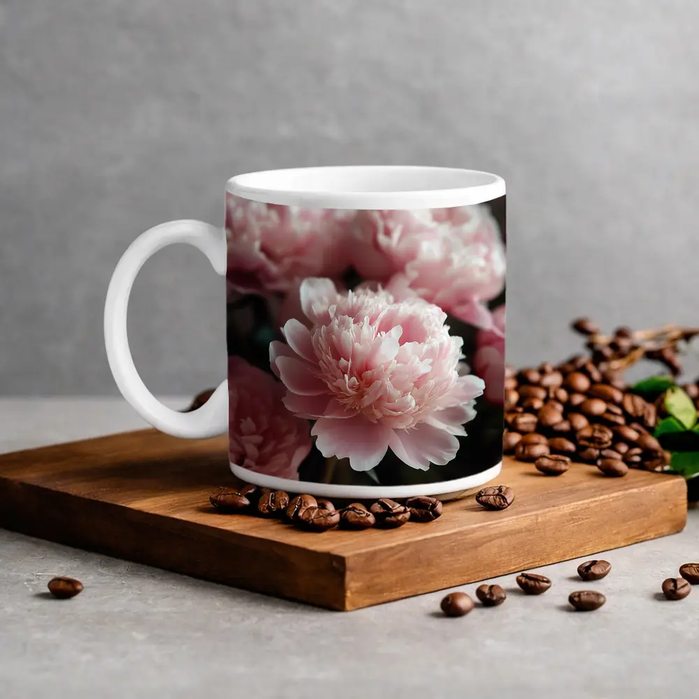 Pink Peonies Blooming Soft Floral Arrangement – Mugs