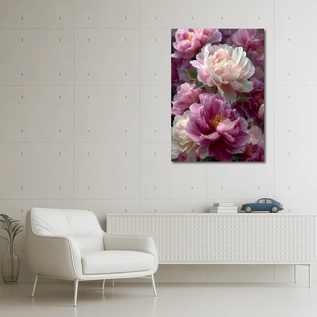 Pink and White Peony Flowers Bloom Art – Wall Art