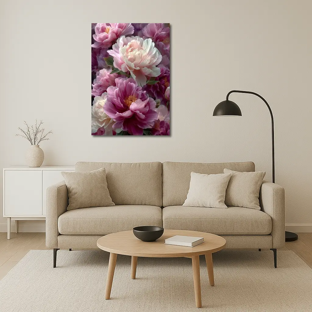 Pink and White Peony Flowers Bloom Art – Wall Art