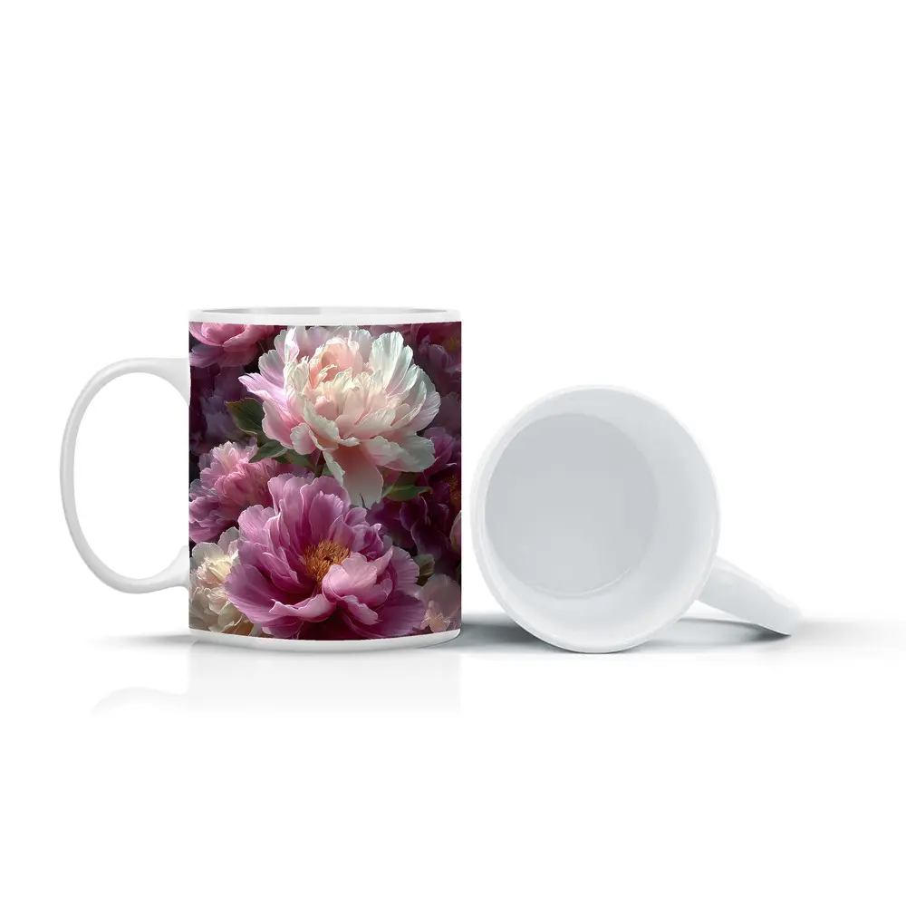 Pink and White Peony Flowers Bloom Art – Mugs