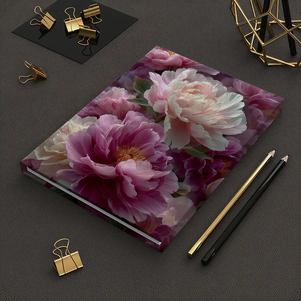 Pink and White Peony Flowers Bloom Art – Notebooks