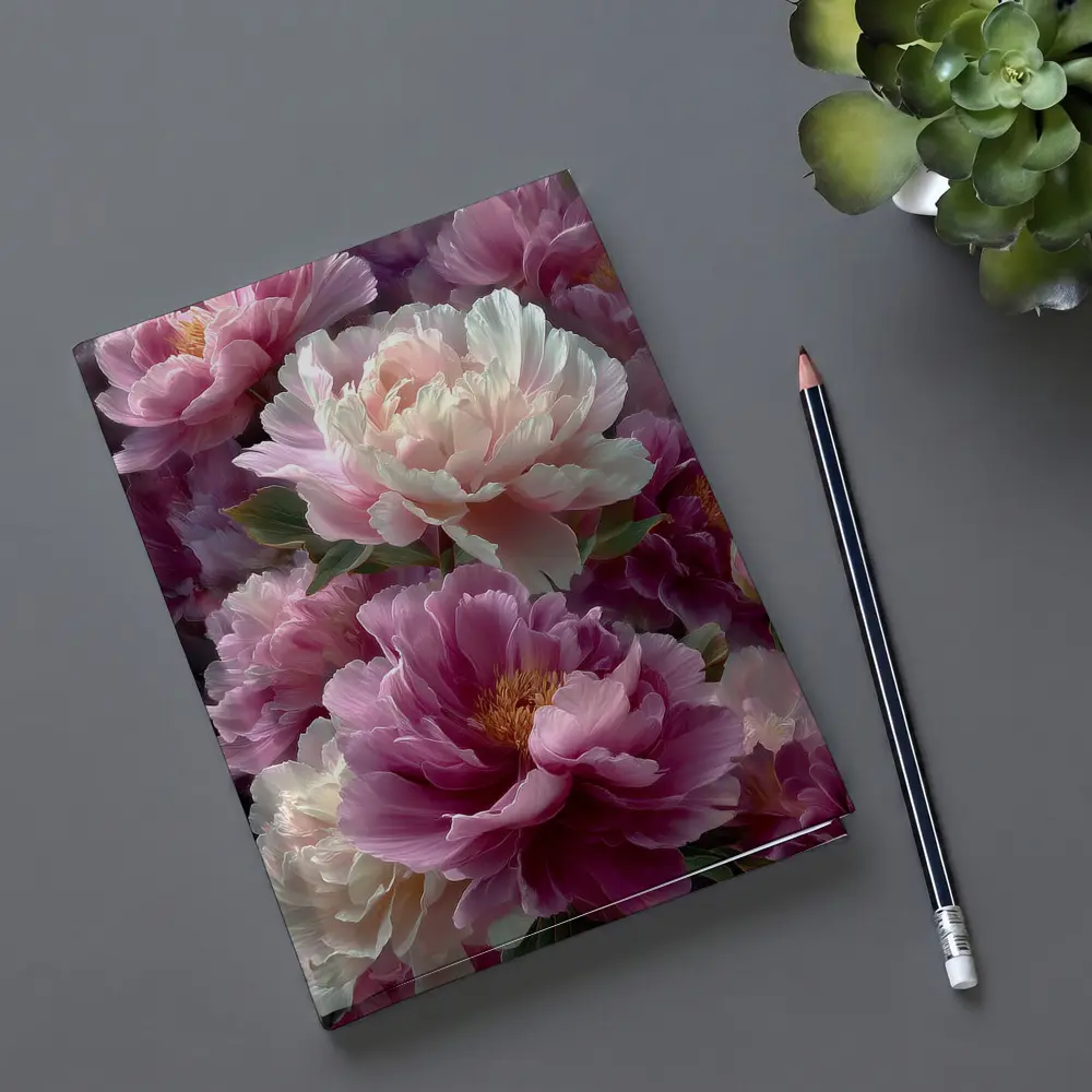 Pink and White Peony Flowers Bloom Art – Notebooks