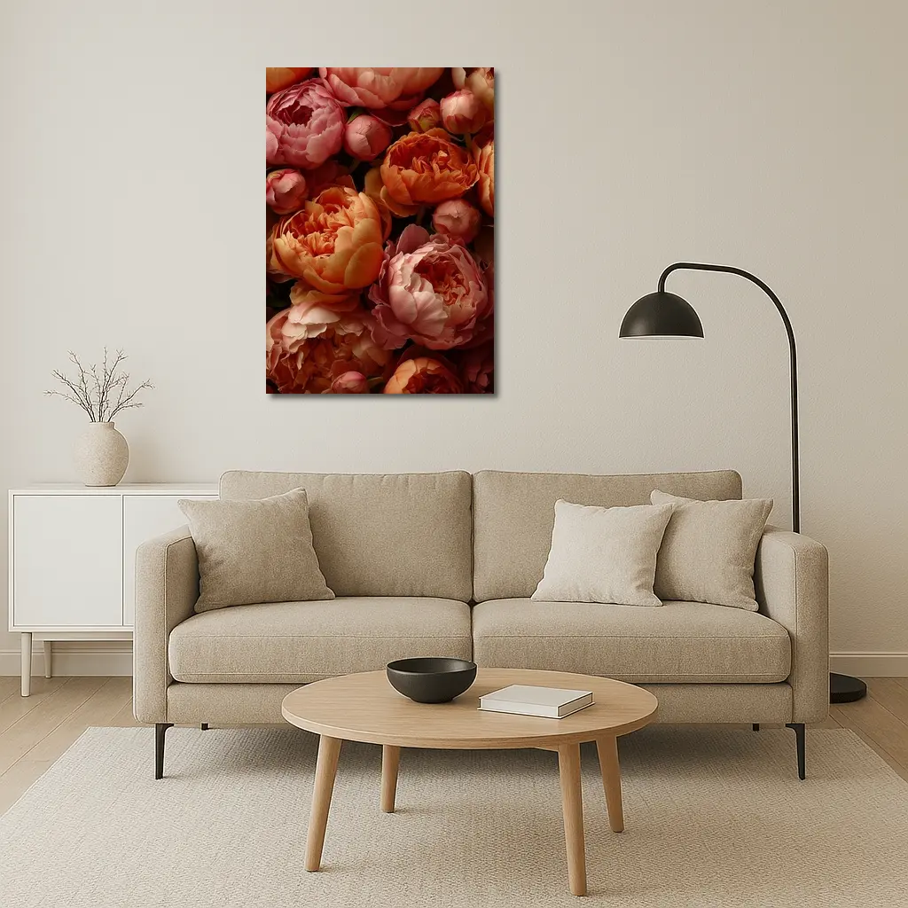 Pink and Orange Peonies Close Up Floral – Wall Art