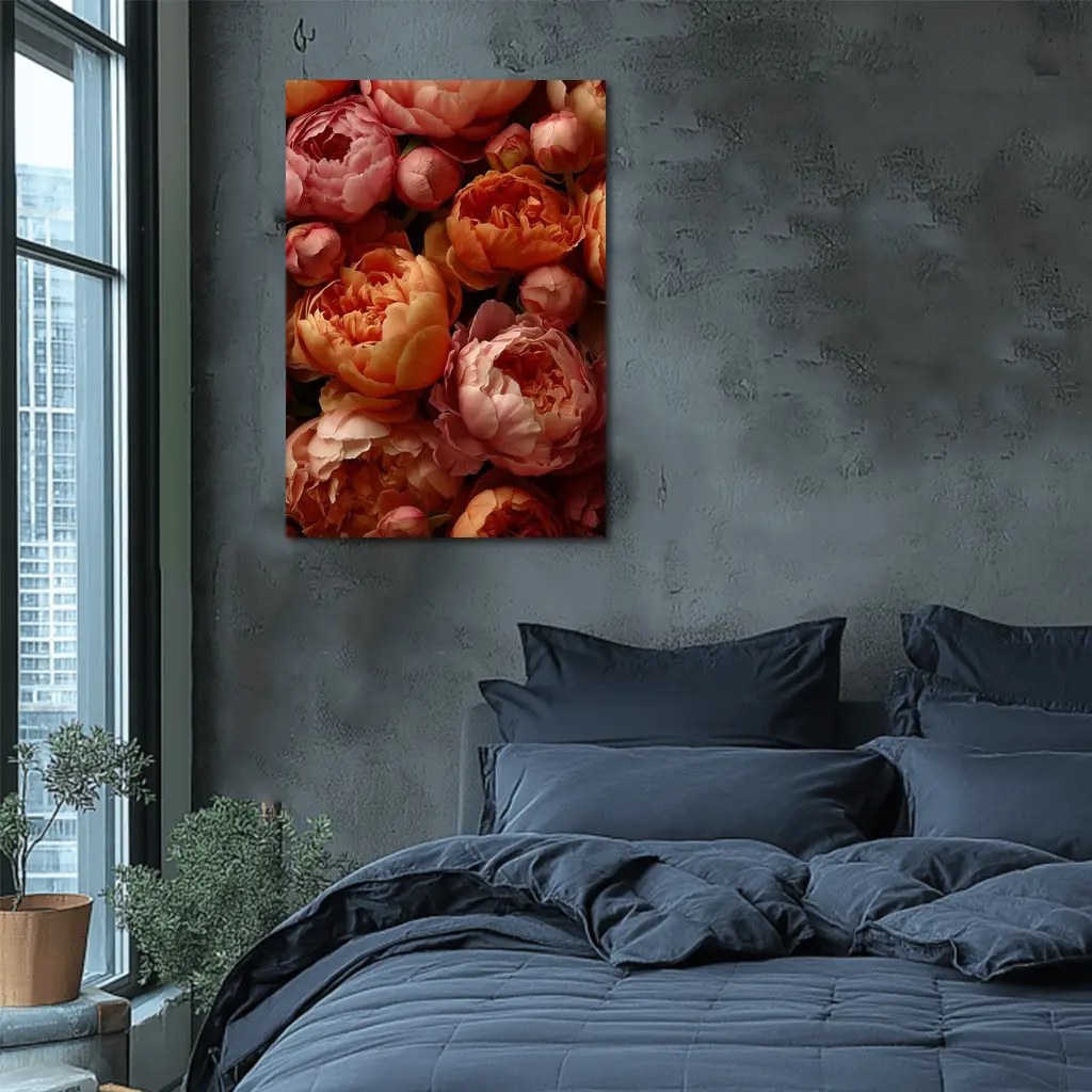 Pink and Orange Peonies Close Up Floral – Wall Art