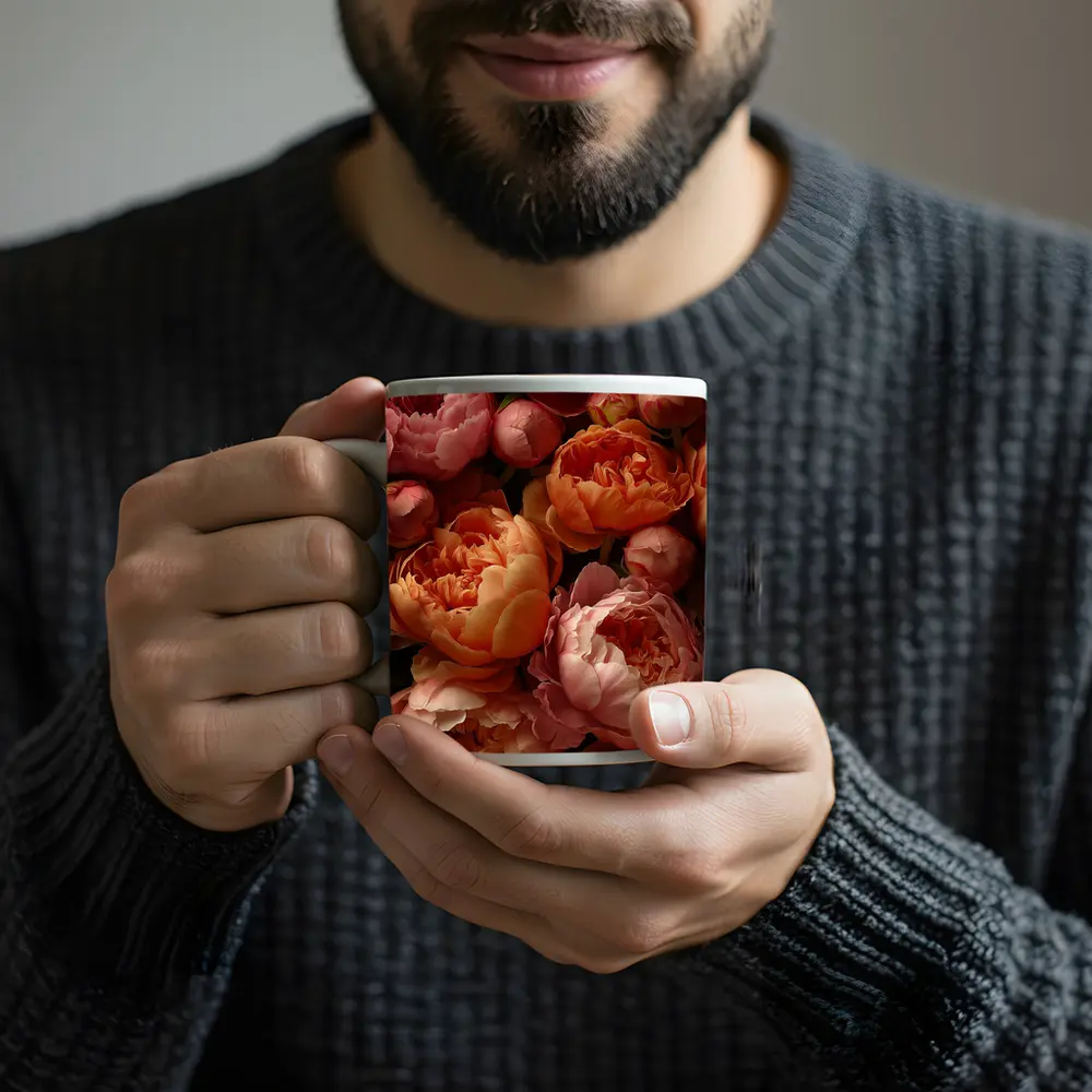 Pink and Orange Peonies Close Up Floral – Mugs