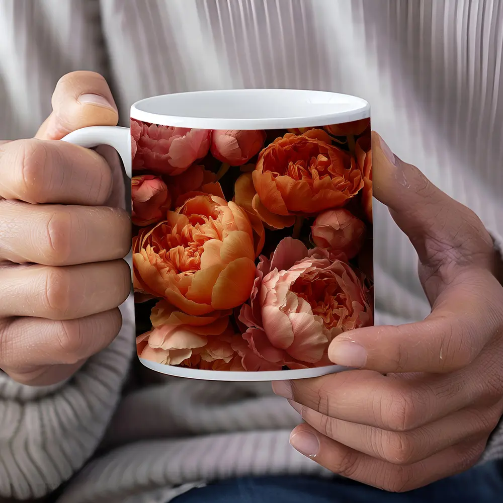 Pink and Orange Peonies Close Up Floral – Mugs
