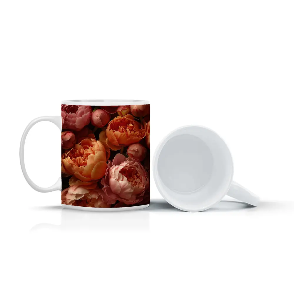 Pink and Orange Peonies Close Up Floral – Mugs