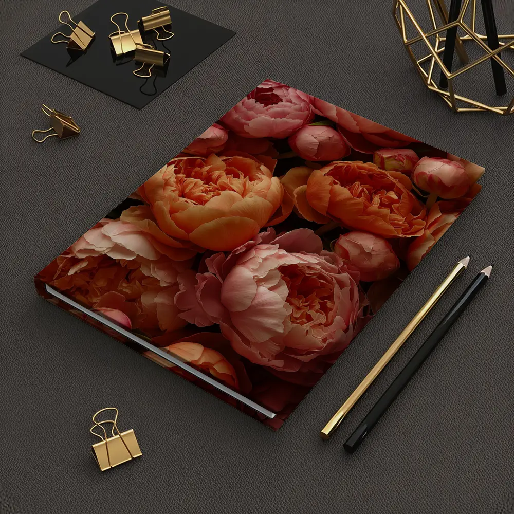Pink and Orange Peonies Close Up Floral – Notebooks